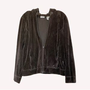 Covington brown Velour Full zip down sweater casual y2k button collar XL